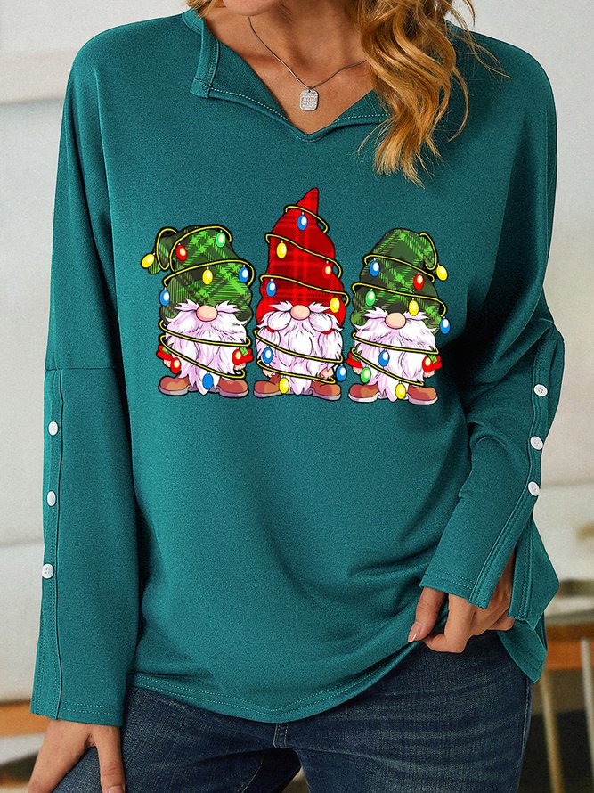 Women Christmas Gnomes V Neck Simple Sweatshirt