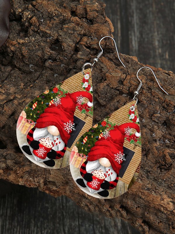 Christmas Santa's Faceless Old Man Elf Pattern Leather Earrings
