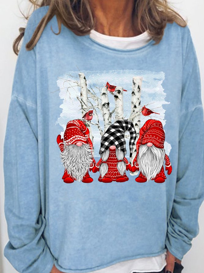 Womens Christmas Gnomes Bird Casual Sweatshirt
