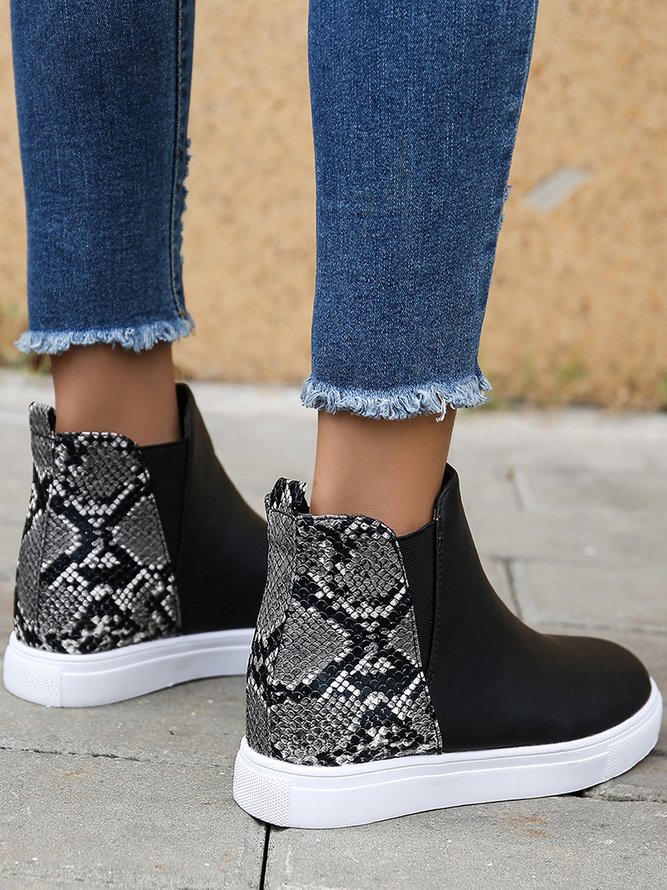 Snake Print Stitching Casual Inner Heightening Ankle Boots