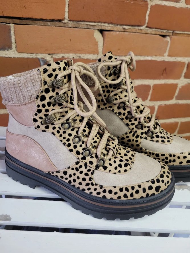 Leopard Print Plain Champagne Patchwork Warm Outdoor Boots