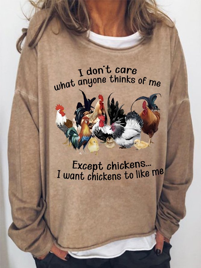 Women's I Want Chickens To Like Me Funny Text Letters Graphic Print Casual Cotton-Blend Sweatshirt