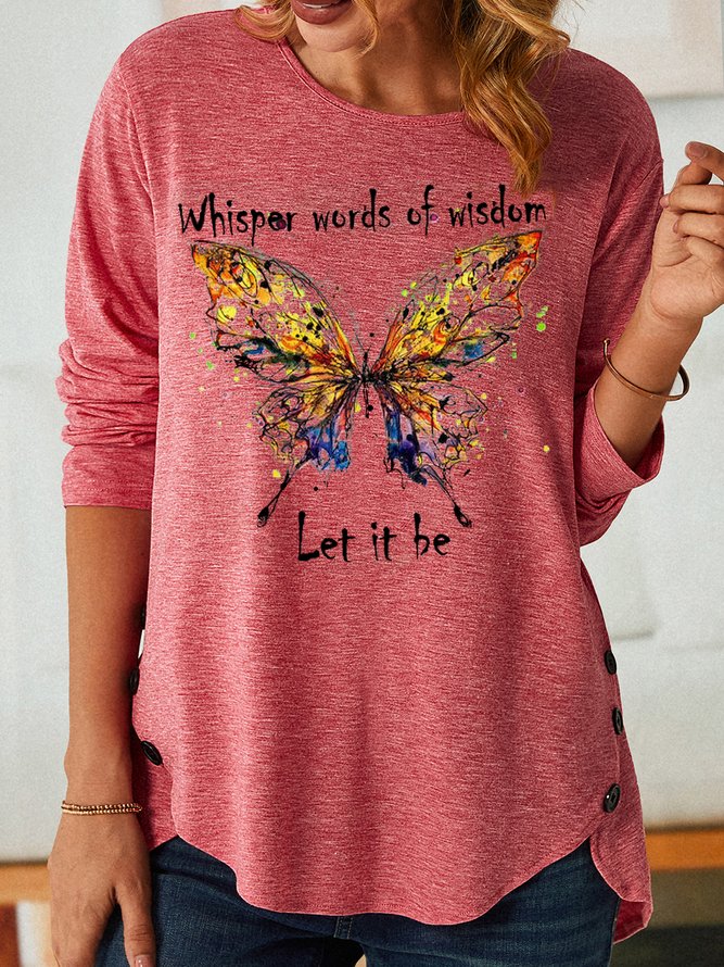 Womens Let It Be Butterfly Letters Top