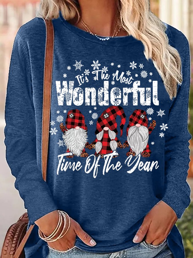 Womnes Christmas gnomes New Year Letters Crew Neck Top