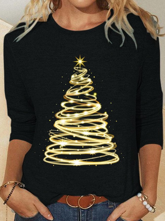 Womens Christmas tree light Letters Casual Top