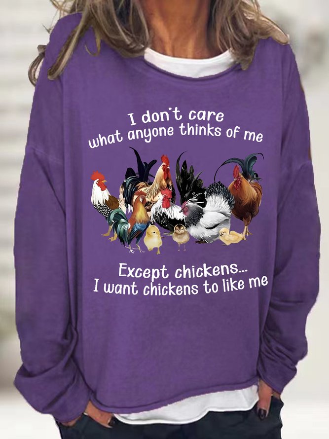 Women's I Want Chickens To Like Me Funny Text Letters Graphic Print Casual Cotton-Blend Sweatshirt