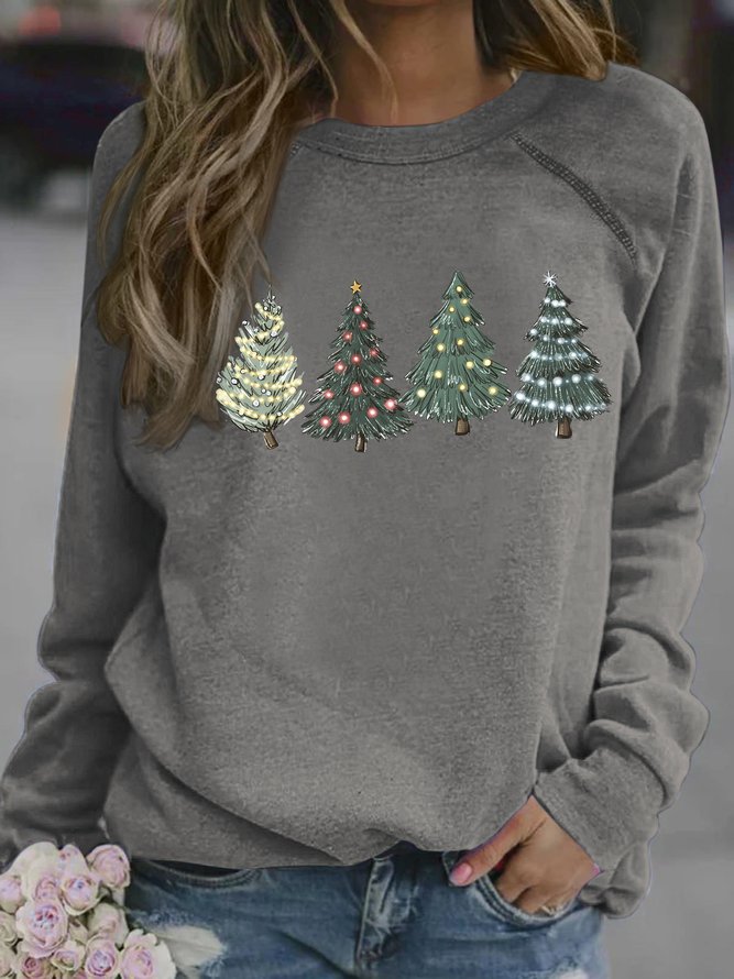 Women's Christmas Tree Graphic Print Crew Neck Loose Casual Sweatshirt