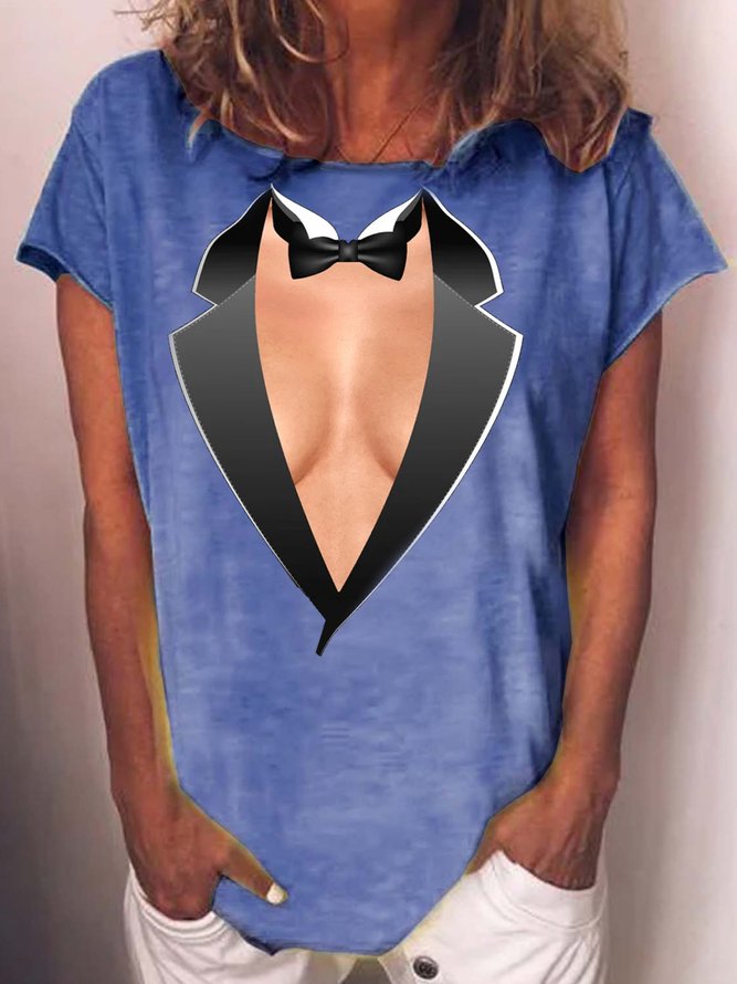 Women's Tuxedo Cleavage Fancy Dress Tuxedos Party Funny Crew Neck T-Shirt