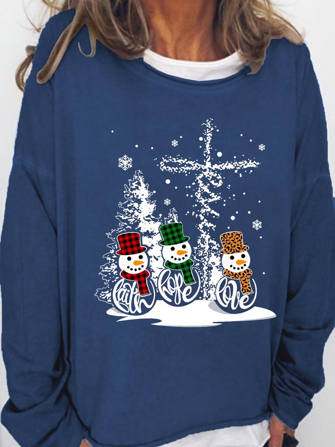 Women's Snowman Christmas Print Crew Neck Sweatshirt