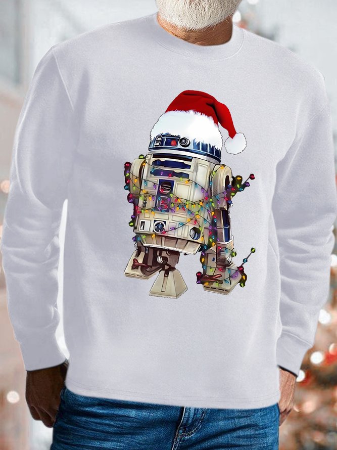Men's Robot With Santa Hat Spend Christmas Funny Graphic Print Casual Sweatshirt