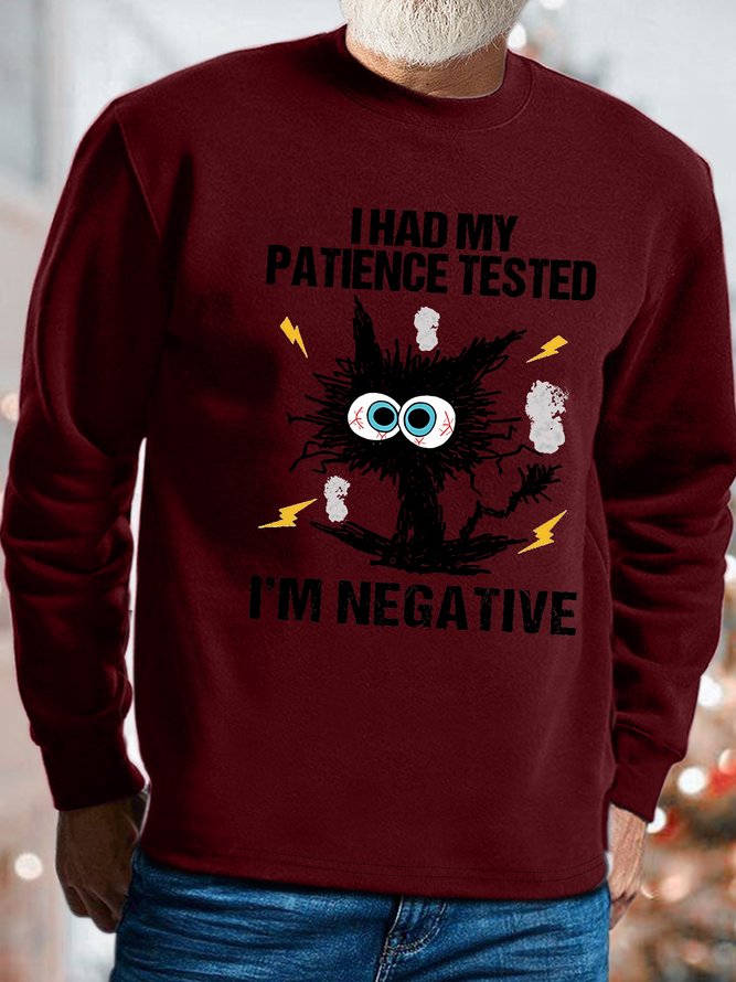 Men's I Am Negative Funny Grumpy Black Cat Graphic Print Text Letters Loose Cotton-Blend Sweatshirt