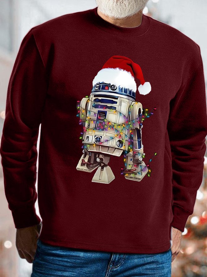 Men's Robot With Santa Hat Spend Christmas Funny Graphic Print Casual Sweatshirt