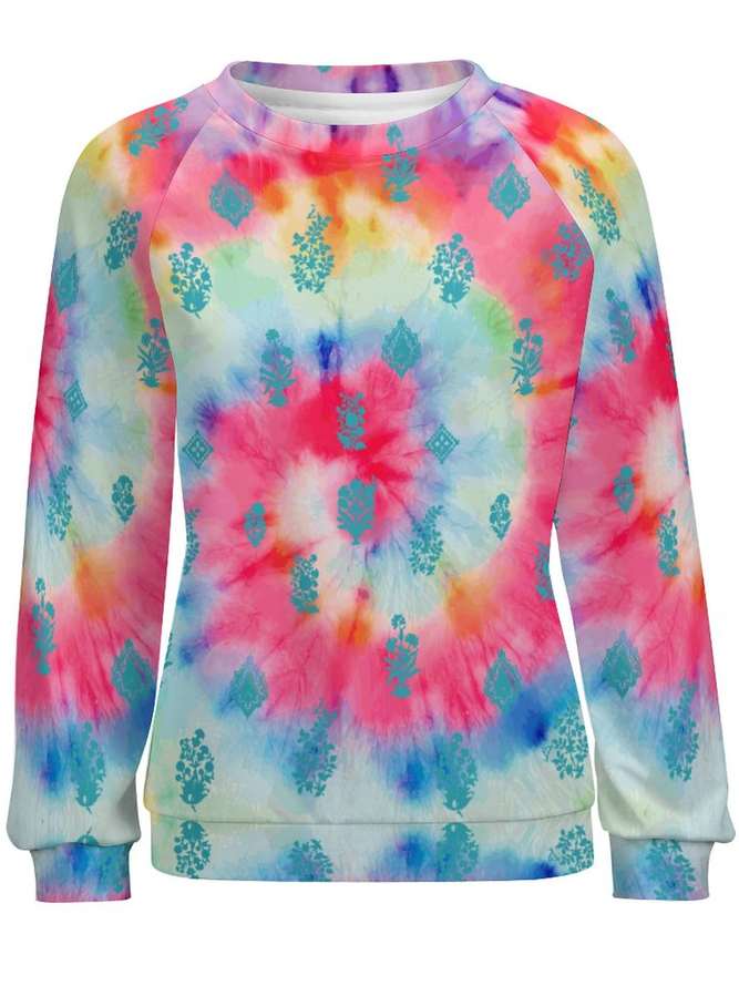 Lilicloth x Iqs Tie Dye Print With Flower Pattern Women's Sweatshirt