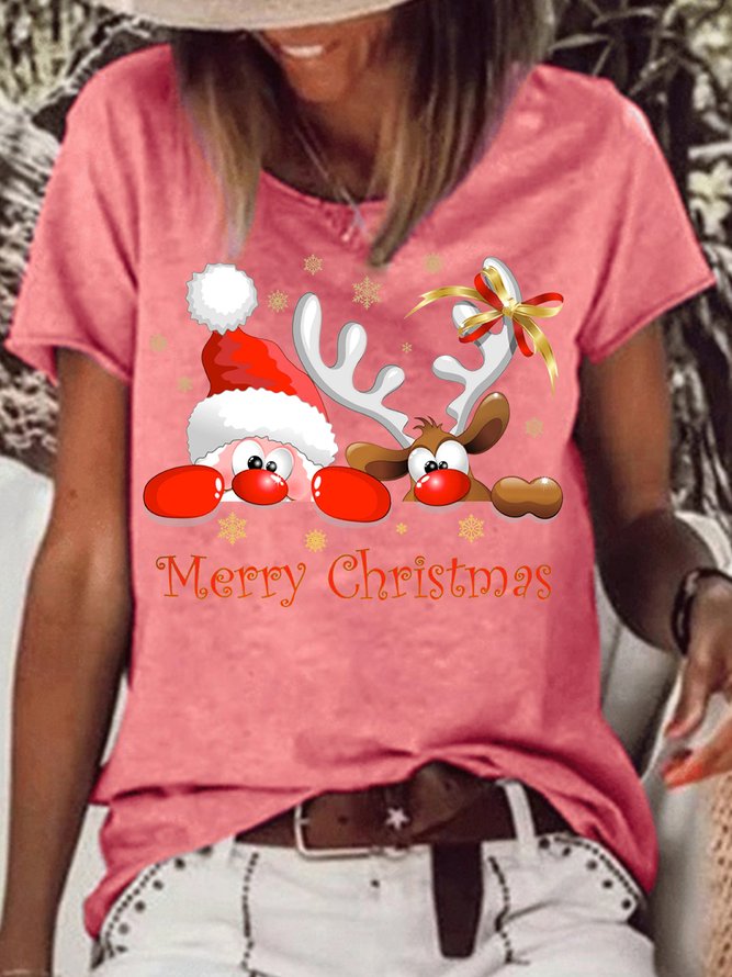 Women's Christmas Santa Printed Casual T-shirt