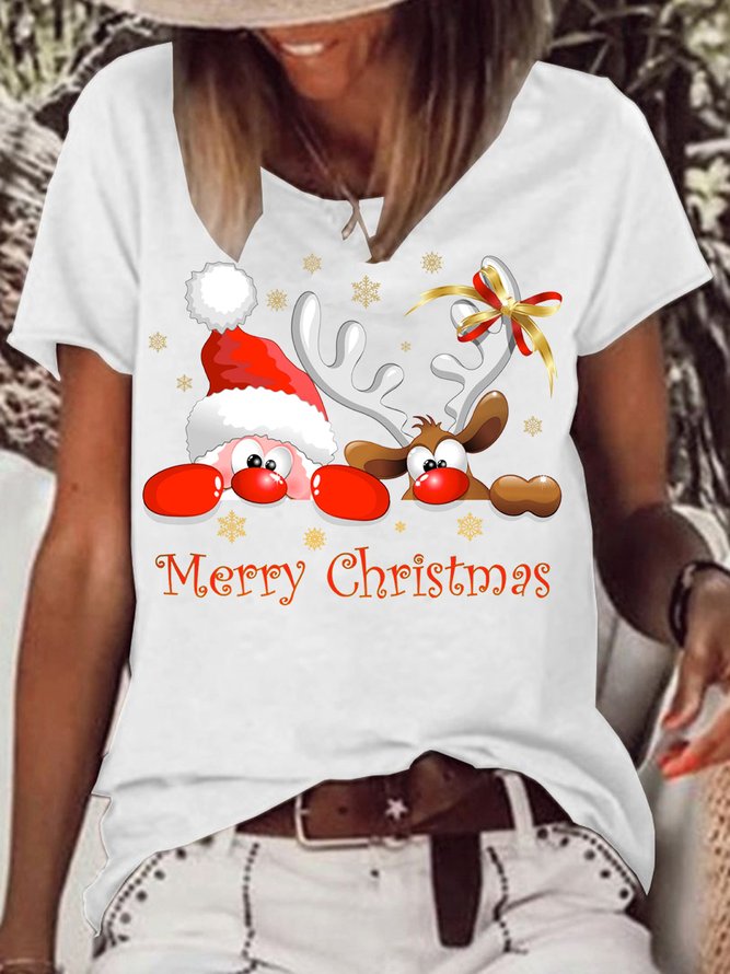 Women's Christmas Santa Printed Casual T-shirt