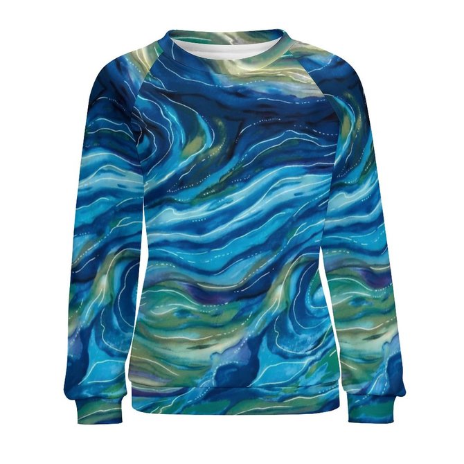 Womens North American Wildlife Abstract Ocean Print Casual Sweatshirt