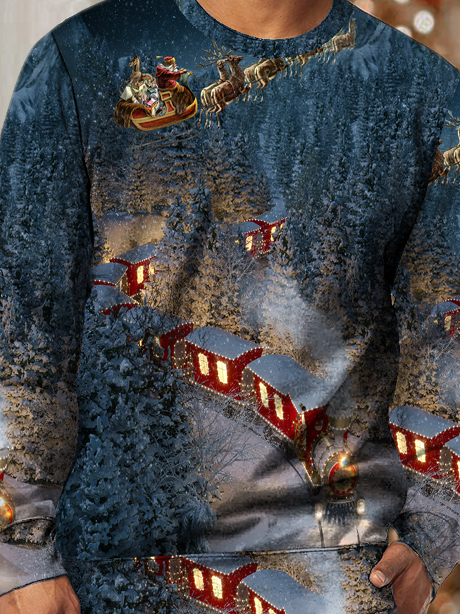 Men Merry Christmas Santa Claus Moose Christmas Loose Sweatshirt