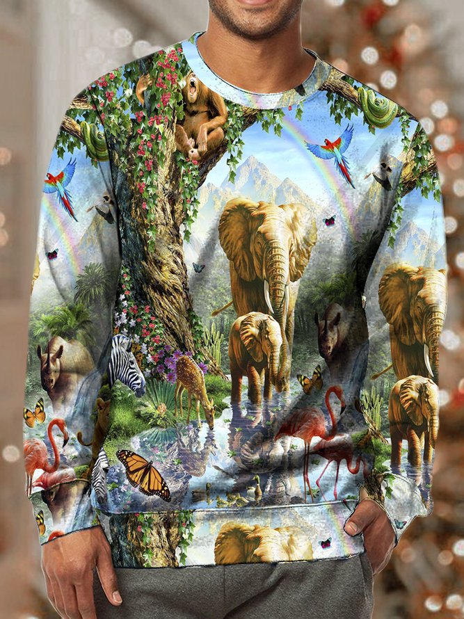 Men Animals And Forests Pattern Animal Loose Sweatshirt