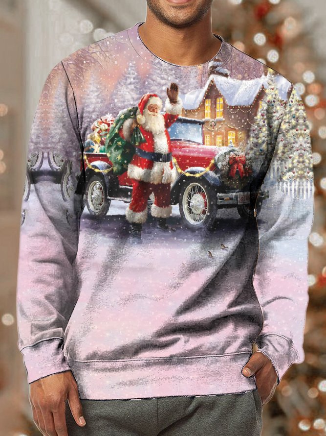 Mens Funny Christmas Santa Full Print Crew Neck Casual Sweatshirt