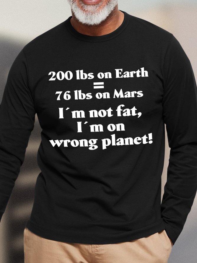 Lilicloth X Hynek Rajtr 200 Lbs On Earth Equal 76 Lbs On Mars I'm Not Fat I'm On Wrong Planet Men's Long Sleeve T-Shirt