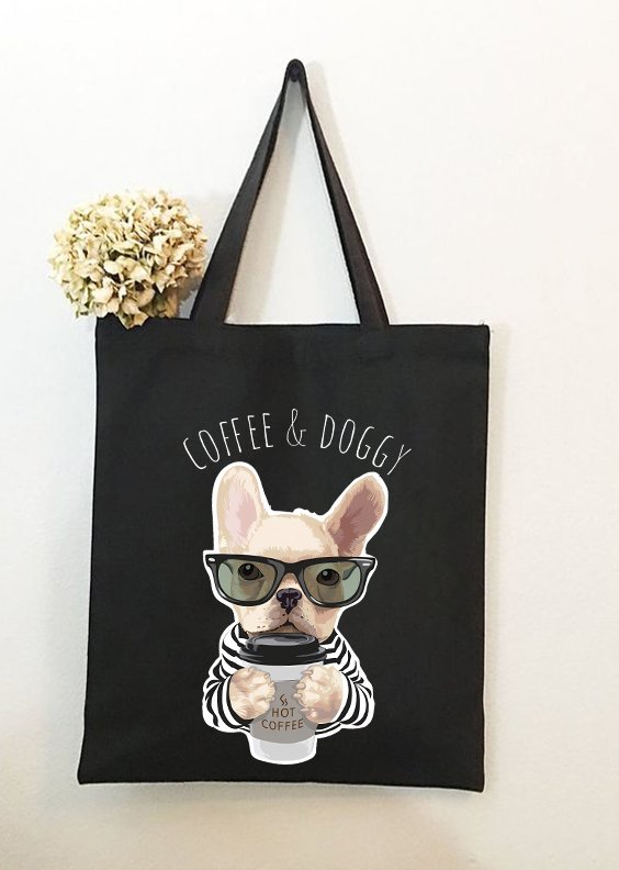 I Love Coffee & Doggy Animal Graphic Shopping Tote