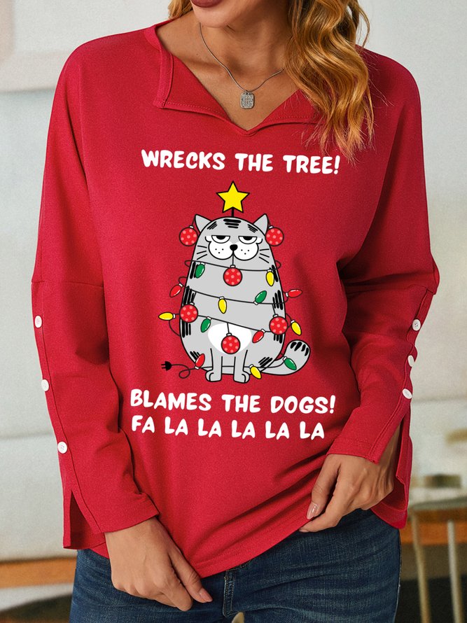 Lilicloth X Kat8lyst Wrecks The Tree Blames The Dogs Fa La La La La La Women's Shawl Collar Sweatshirt