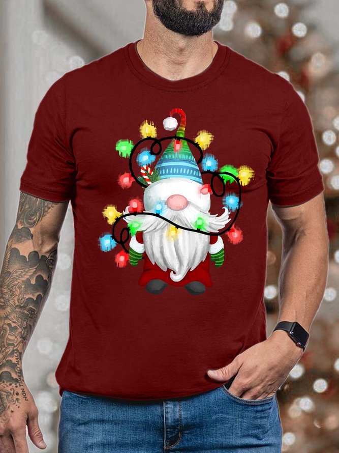 Men Merry Christmas Gnome Light Casual T-Shirt