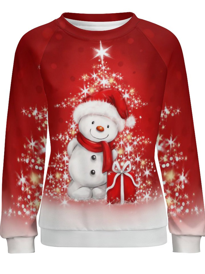 Women Cotton Casual Raglan Sleeve Christmas Santa Claus Sweatshirt