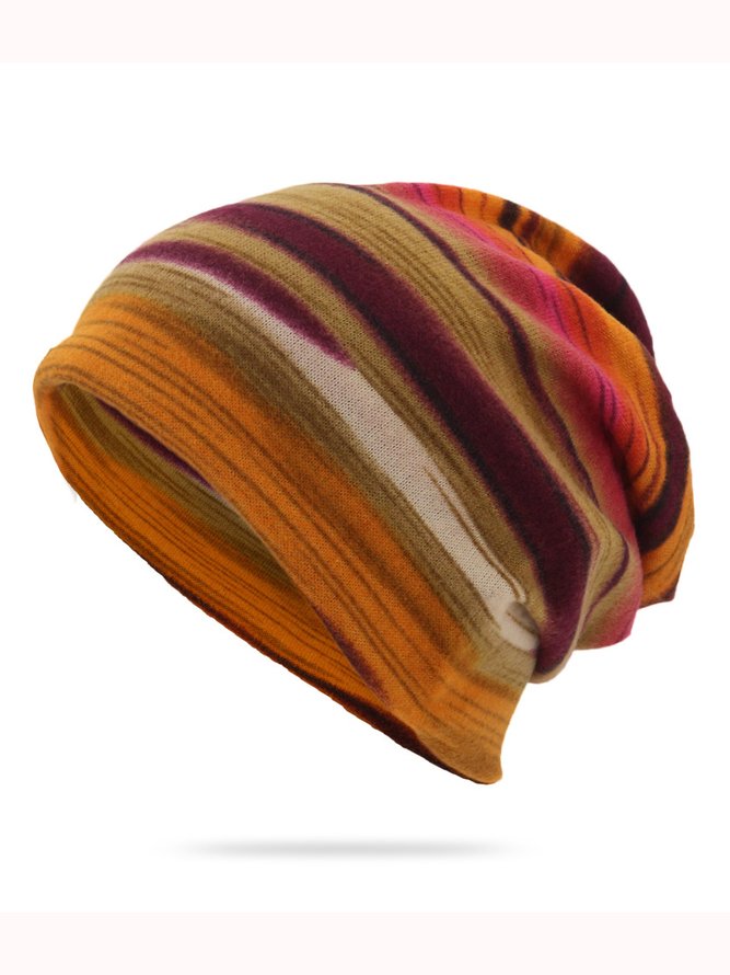 Striped Boho Cotton All Over Print Beanie Hat