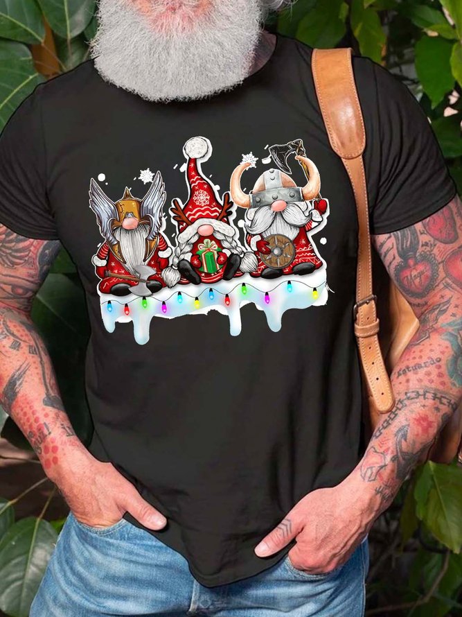 Men Merry Christmas Gnomes Light Casual Christmas T-Shirt