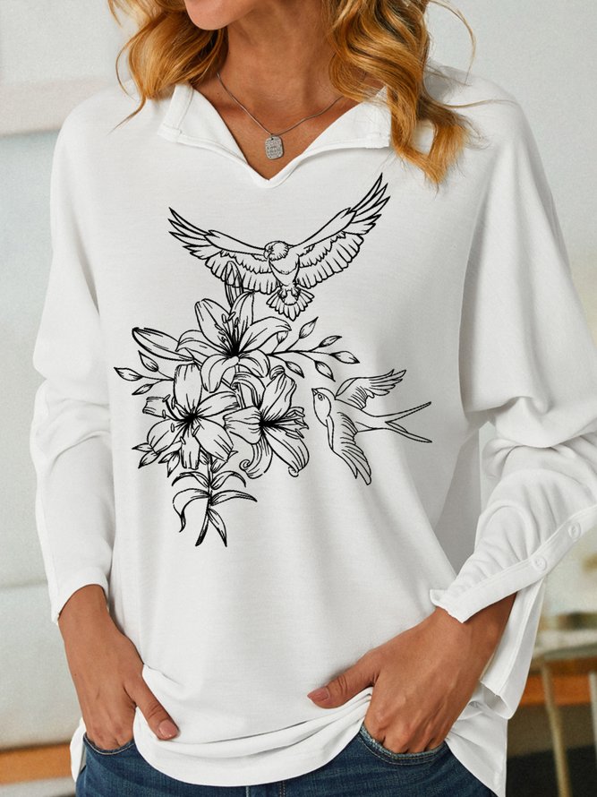 Lilicloth X Vithya Floral And Bird Women's Shawl Collar Sweatshirt