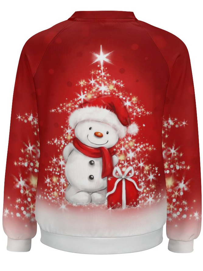 Women Cotton Casual Raglan Sleeve Christmas Santa Claus Sweatshirt