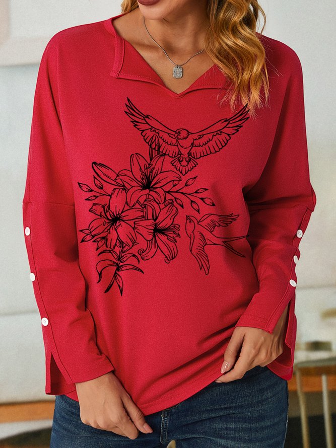 Lilicloth X Vithya Floral And Bird Women's Shawl Collar Sweatshirt
