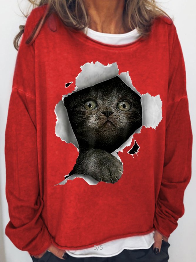 Womens Funny 3D Black Cat Sweatshirt