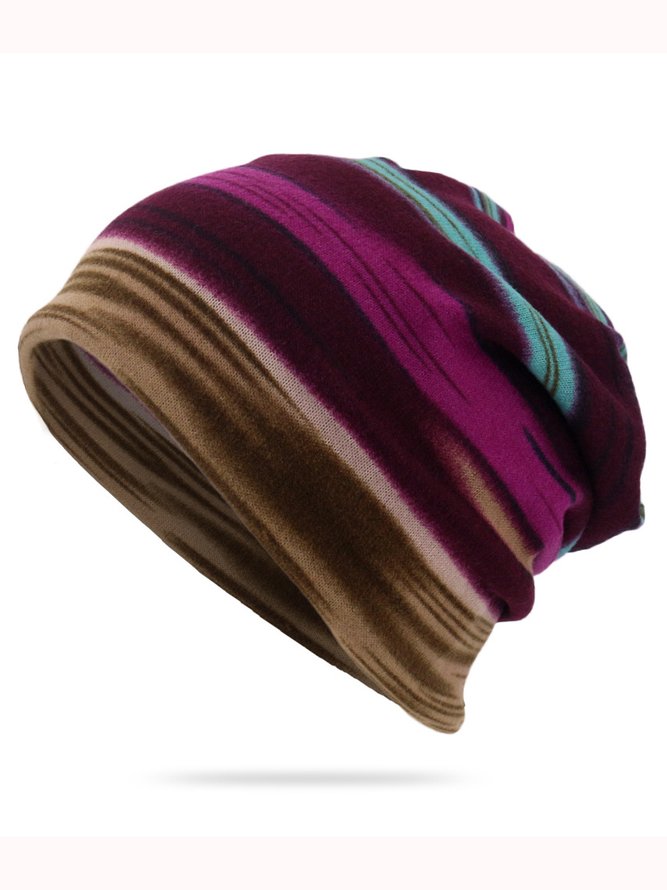 Striped Boho Cotton All Over Print Beanie Hat