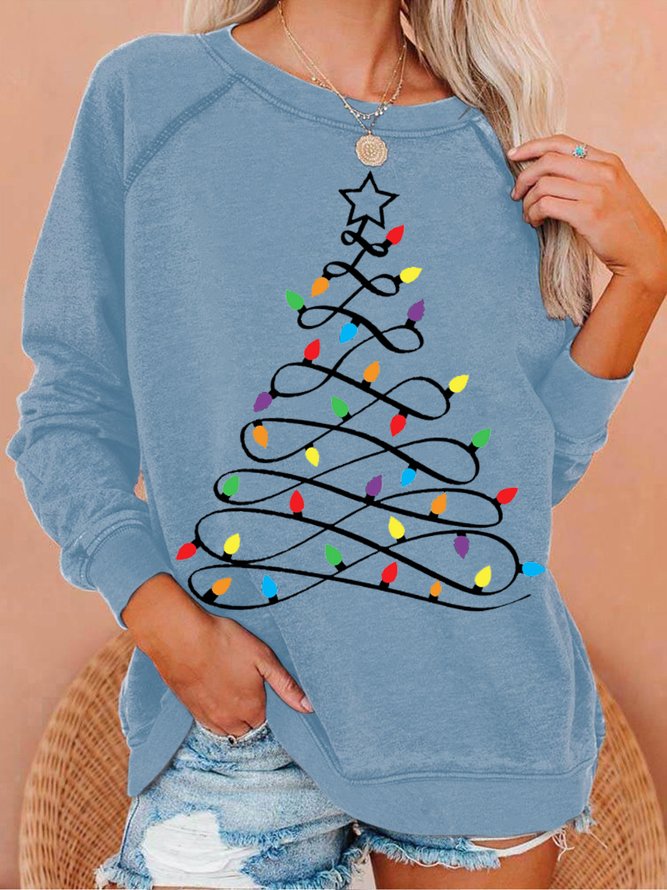 Womens Christmas Light Tree Casual Sweatshirt