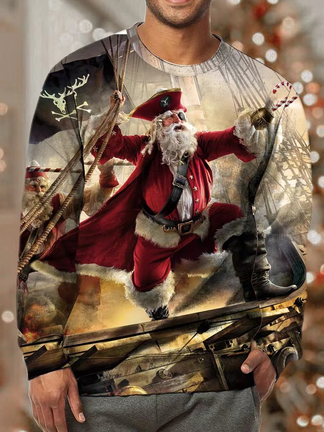 Men Merry Christmas Santa Claus Pattern Crew Neck Casual Christmas Sweatshirt