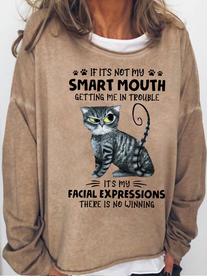 Womens Funny Letters Cat Sweatshirt