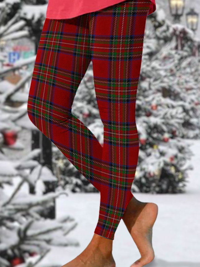Womens Casual Christmas Plaid Leggings