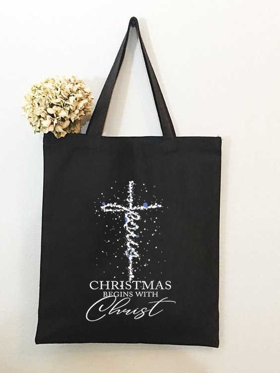 Christmas Begin With Christ Faith Graphic Shopping Tote