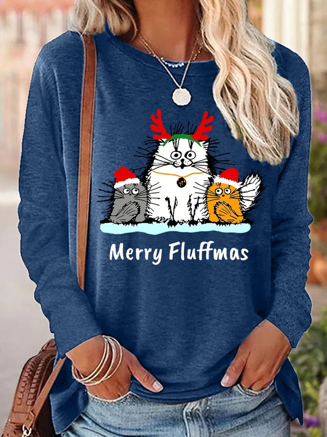 Merry Fluffmas Christmas Cat Women's Long Sleeve T-Shirt