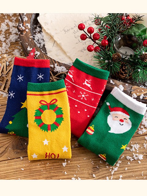 Christmas Gift Idea 4 Pack For Love Christmas Graphic Over The Calf Socks