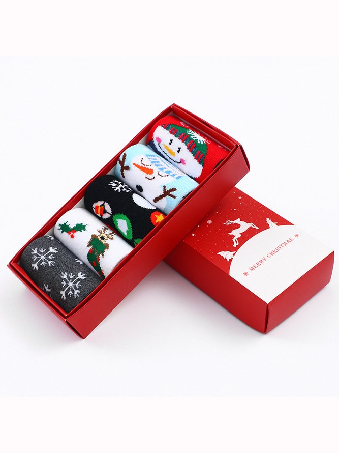Christmas Gift Set 5 Pack Christmas Graphic Over The Calf Socks