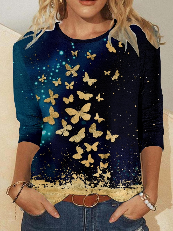 Womens Butterfly Print Casual Top