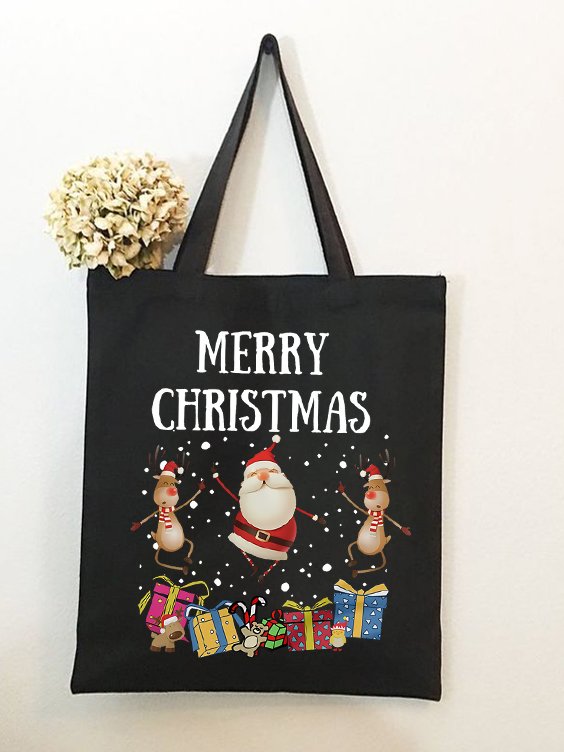 Merry Christmas Elk Funny Santa Graphic Print Claus Christmas Graphic Shopping Tote