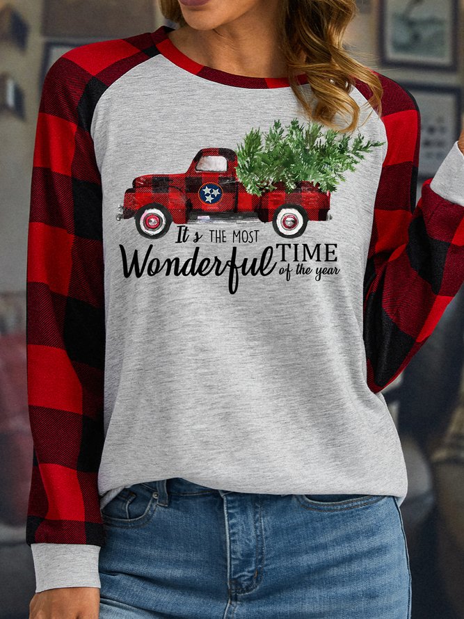 Womens Crew Neck Casual Christmas Top