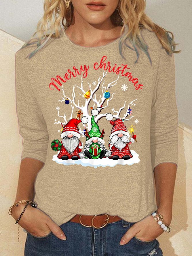 Women Merry Christmas Gnomes Cotton-Blend Top