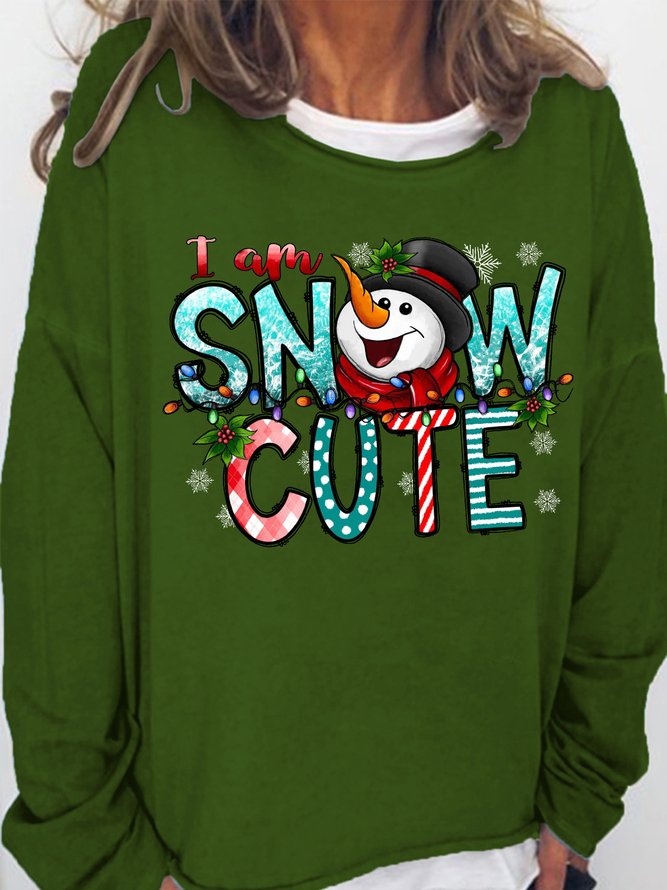 Women's I Am Snow Cute Funny Graphics Printed Cotton-Blend Crew Neck Christmas Snowman Sweatshirt