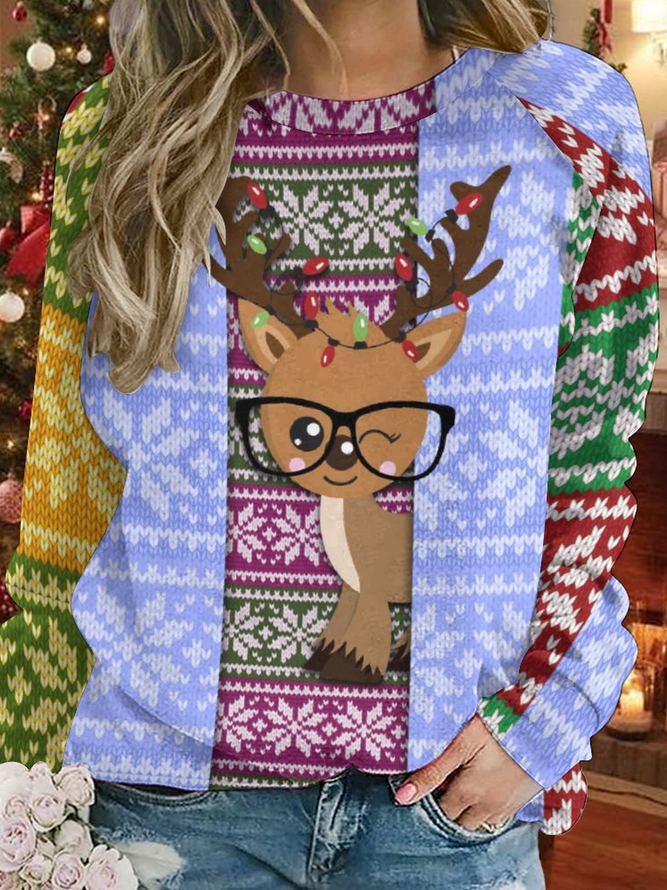 Lilicloth X Paula Reindeer Christmas Sweater Print Women's Raglan Sleeve Sweatshirt