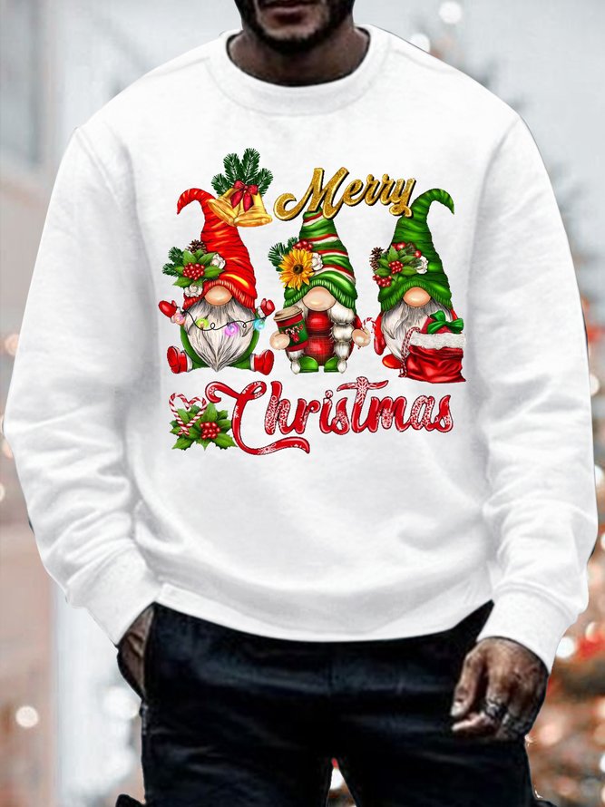 Mens Merry Christmas Dwarf Funny Graphics Printed Casual Loose Cotton-Blend Sweatshirt